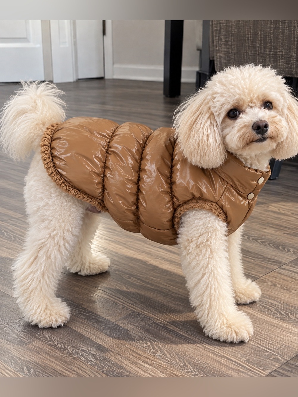 Dog Winter Puffer Jacket Size L Brown Warm Pet Coat ,Dog Clothes Cozy